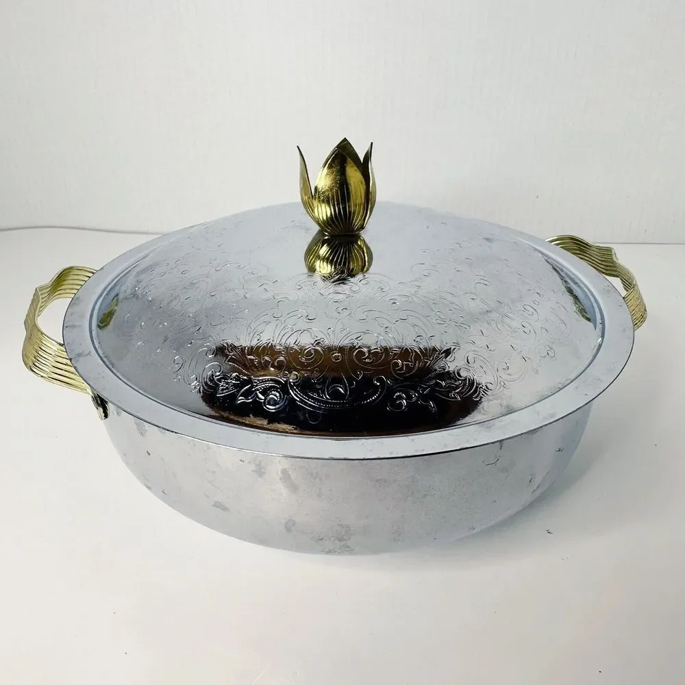 Vintage Nasco Hammered Aluminum Casserole‎ Cover/Carrier with Lid Serving Dish